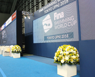 東京辰巳国際水泳場 FINA 競泳ワールドカップ2018 東京大会 ブーケ 会場装花 装飾