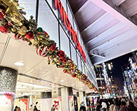 23 銀座 館内 クリスマスガーランド クリスマスツリー 赤ゴールドオーナメント SEASONS 事例